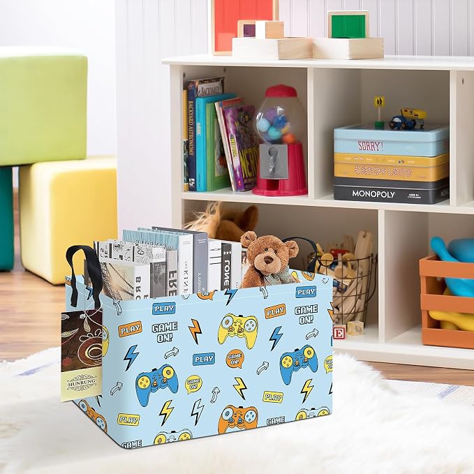 Rectangle Foldable Storage Basket Handles For Home, Color Game | Waterproof canvas material, reinforced handles, perfect for shelf use, organizes clothes, daily items and pet supplies