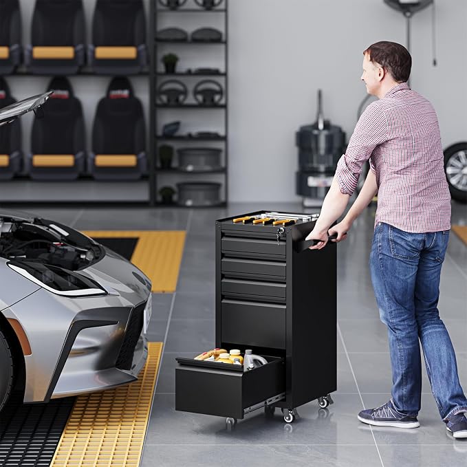 5-Drawer Metal Tool Storage Cabinet with Wheels,Rolling Tool Chest with Drawer and Locking Keys,Heavy Duty Tool Storage Organizer for Garage,Warehouse,Workshop