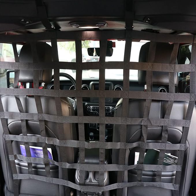 Rear Seat Dog Barrier Net Divider for Jeep Wrangler JK JL JT 2007-2025 | Fits Jeep Wrangler JK JL & Gladiator JT 2/4 Door, Black, Thickened Polyester Pet & Child Safety Barrier, No-Tool Install