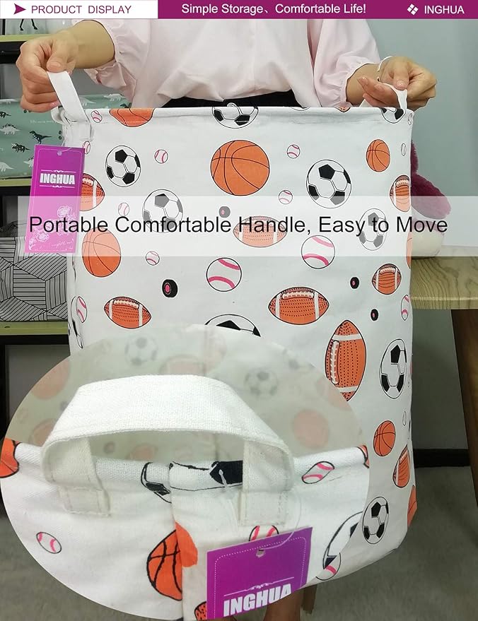 Ball game Fabric Storage Bin Nursery Organizer Basket(Ball game) | Organizer Bin Dirty Clothes Collapsible Waterproof for College Dorms, Boys and Girls Bedroom,Bathroom