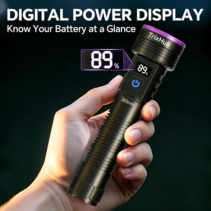 365nm 5xLED Blacklight UV Flashlight Rechargeable Powerful UV Light | LCD Display,Powerful Portable Ultraviolet Black Light for Pet Urine Detection, Home, Scorpions, Resin Curing, Leak