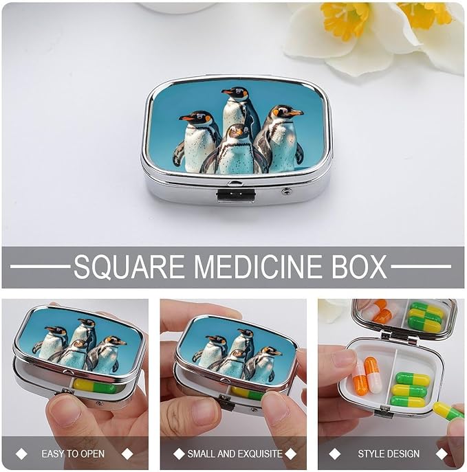Animals Pill Box 2 Compartment Medicine Pill Case Portable Pill Organizer for Pocket Or Purse Decorative Metal Medicine Vitamin Organizer