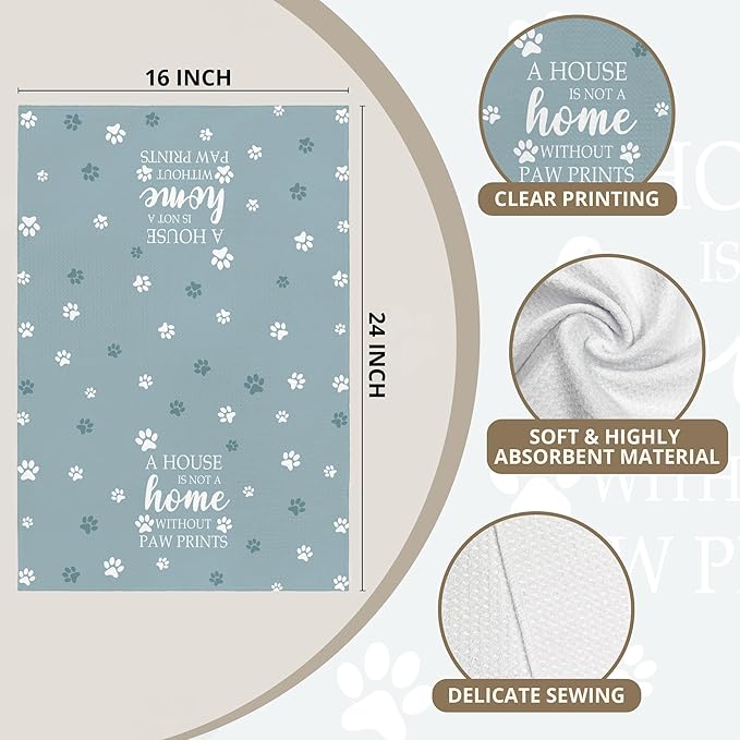 Funny Dog Paw Blue Kitchen Towels, Dog Lovers Gifts for Women Men Hand Towels for Bathroom, Gifts for Pet Lovers Decorative Hand Tea Dish Towels for Kitchen Decor 16x24in
