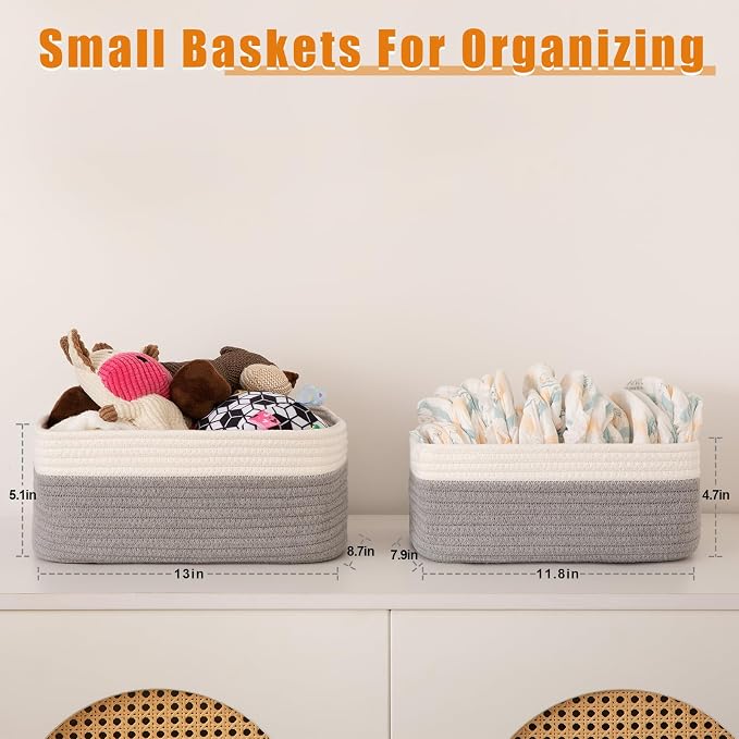 OIAHOMY 4 PACK 7L Storage Baskets for Organizing Storage Bins Grey | Small Bins for Shelves Small Storage Basket Shelf Baskets Organizer Baskets for Gifts Empty Cute Decorative Storage Bins