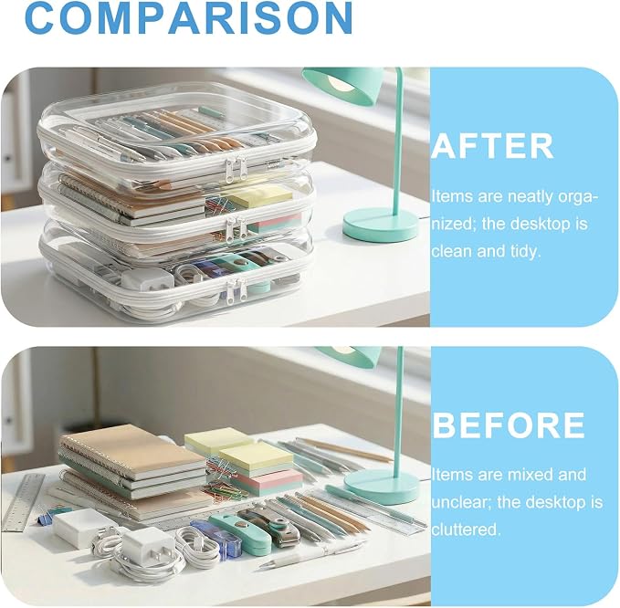 4 Pack Clear Hard Shell Zipper Case, Clear Zipper Pouches for Organizing, Heavy Duty Travel Clothes Packing Cubes, Oversized Closet Storage & Big Toy Bins (4XL)