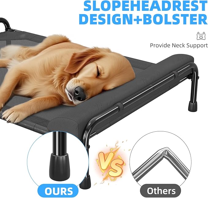 Simple Trending Elevated Dog Bed for Large Dogs, 44.5" x 31", Black | Cooling Raised Pet Cot with Bolster, Dog Couch Cot for Indoor Outdoor, Breathable Mesh, Waterproof, Non-Slip Feet