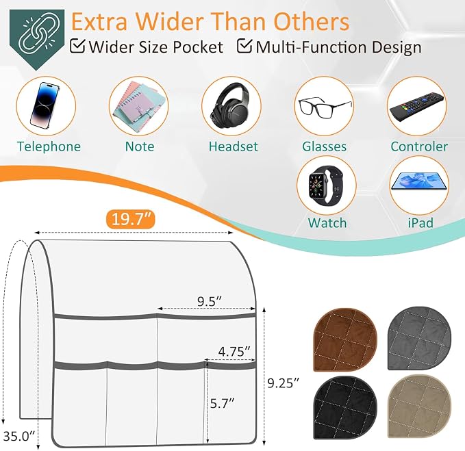 Remote Control Holder for Recliner Armchair Caddy Couch Armrest Organizer, Non-Slip Arm Chair Bedside Caddy Storage Organizer for Recliner Couch With 6 Pockets for Magazine, Phone, iPad (Black)