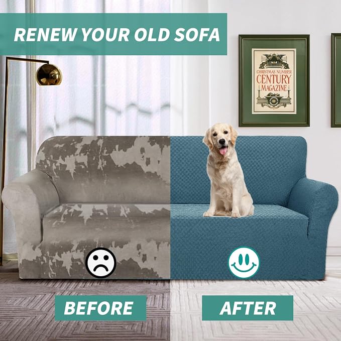 YEMYHOM Couch Cover Latest Jacquard Design High Stretch Sofa Chair Covers for Living Room, Pet Dog Cat Proof Armchair Slipcover Non Slip Magic Elastic Furniture Protector,Small (Chair, Teal)