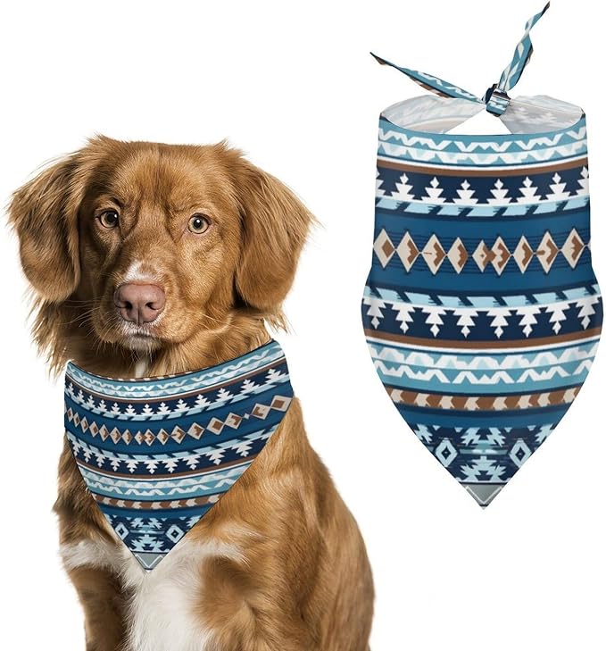 Lightweight and Soft Colorful Surf Blue Tribal Navajo Aztec Geometric Ethnic Pattern and Washable Triangle Pet Scarf, Adjustable Pets Daily Bib for Family Party, Beach Outings Use