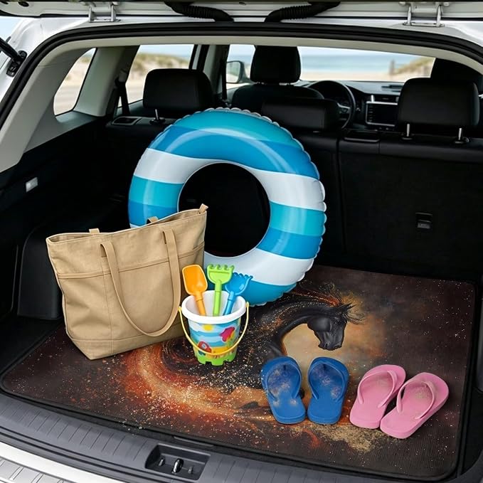 Universal Car Trunk Mat Black Horse Cargo Liners All Weather Trunk Protection Cargo Liner Rear Trunk Liner Floor Mats for Most Cars SUV Vehicles