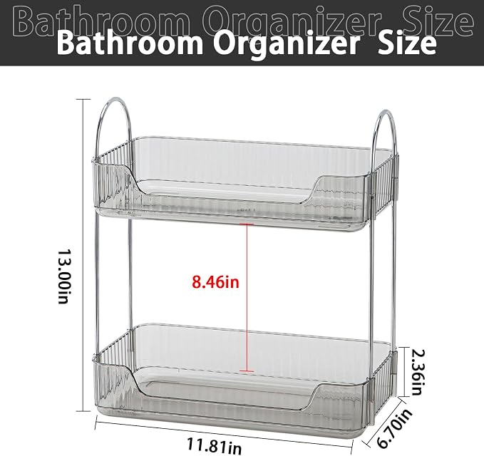 shuang qing 2 Tier Bathroom Counter Organizer Countertop Storage, Cosmetics Skincare Shelf Organizer, Makeup Organizer Perfume for Dresser Vanity Tray, Spice Rack Organizer for Kitchen (Grey)