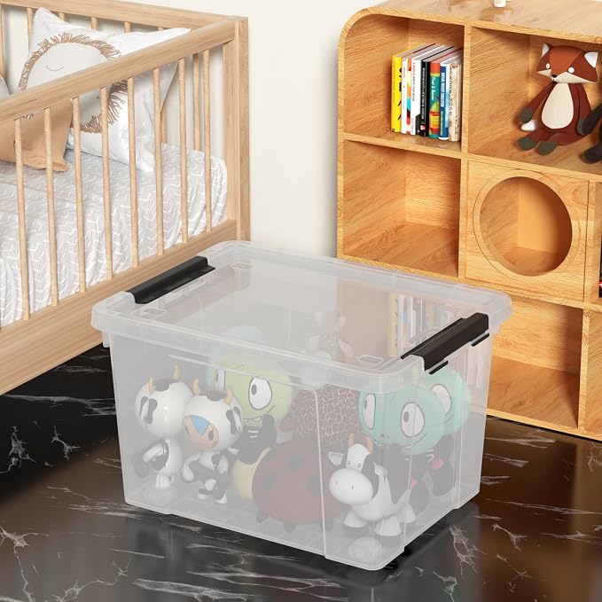 50 Quart Large Clear Plastic Storage Boxes Bin with Lid, 4 Packs | Stackable Plastic Organization Box with Wheels