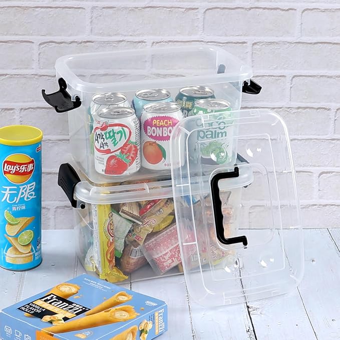 6 Quart Plastic Clear Storage Latching Box with Handle, 6 Packs | Plastic Latch Tote Bin Container with Lids