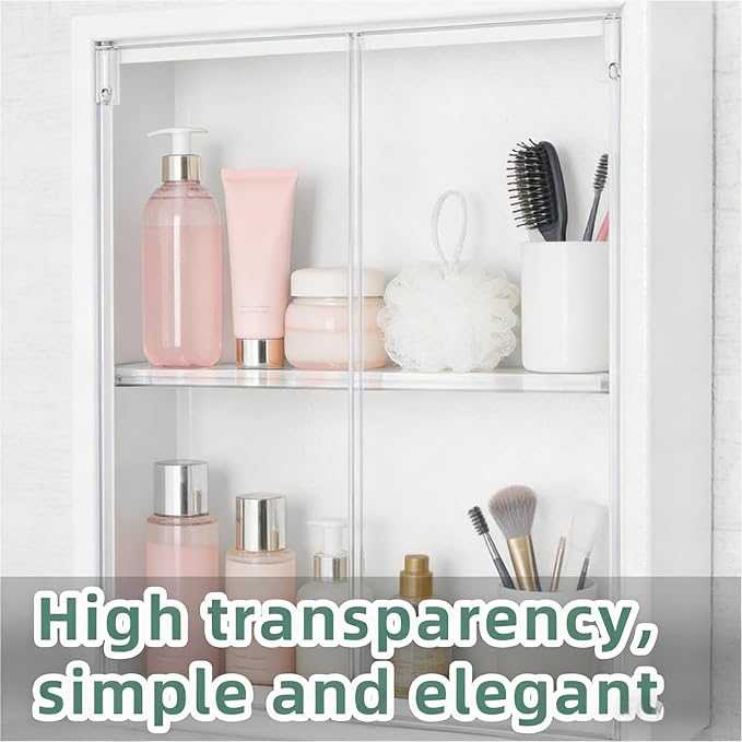 4 Pack 13.2Inch Acrylic Medicine Cabinet Shelves, Medicine Cabinet Shelf Replacement, Clear Storage Rack Organizer, Replacement Shelves for Cabinets, Bathroom Vanity Cabinet Shelf