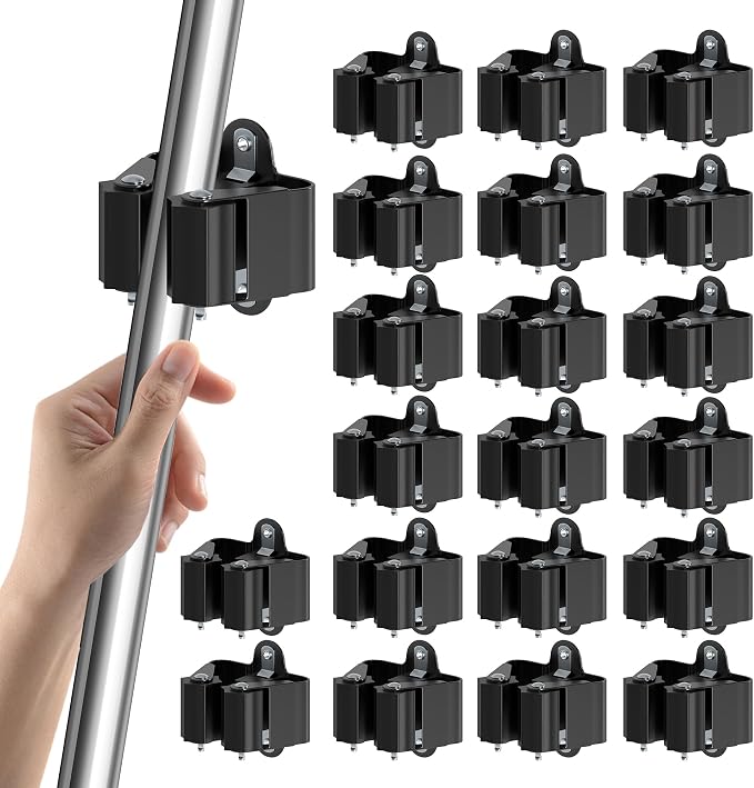 3-H Broom Holder Wall Mount 20 Pack, Heavy Duty Stainless Steel Mop and Broom Organizer Clips, Strong Grip Wall Mount Holders for Garage, Garden, Laundry Room & Utility Closet, Black