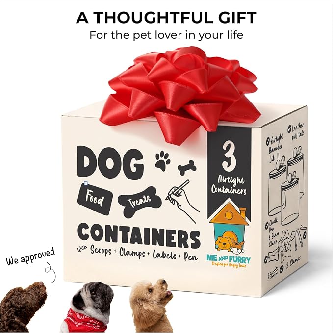 Dog Treat Container Airtight & Dog Treat Jar With Lid: Pet Food Storage | Create a tidy, modern pet feeding zone, Clear acrylic shows food levels instantly, Protect pet food from going stale.