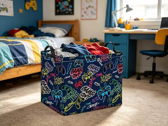 Rectangular Valentines Basket for Women Girls Storage Bin Organizer Box Shelf Room Decor(Cool Game)