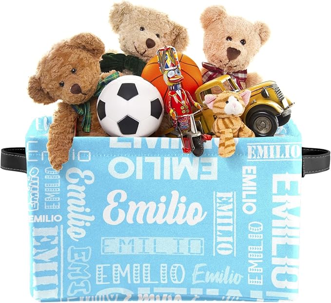 Personalized Toy Box Storage Bins for Boys Girls with Name, Kids Custom Storage Basket Cubes Organizer with Handles, Shelf Closet Storage Baskets Bin Customized Gift, 1 Pack