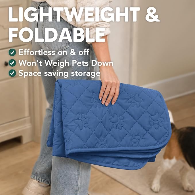 PAWFINITY Waterproof Couch Covers for Dogs, Pet Blanket for Sofa Washable | Paw Print Quilted, Hair Resistant, Anti Cat Scratch, Pee Proof Furniture Protector for 3 Seat Sofa and Bed, 30x80 Inch, Blue