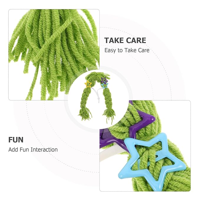 BETOOKY Reusable Green Yarn Cat Wig with Braided Pigtails, Lightweight and Nonirritating Pet Costume Wig Featuring Clip-on Fastener for Photoshoot and Holiday Celebrations