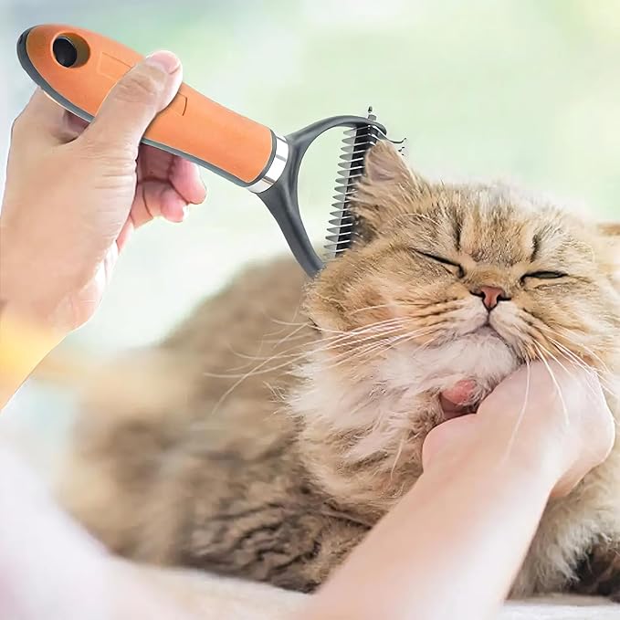 2-Sided Undercoat Rake for Dogs and Cats, Deshedding & Dematting Comb for Long Hair, Dog Brush for Shedding and Tangles, Stainless Steel Pet Grooming Tool