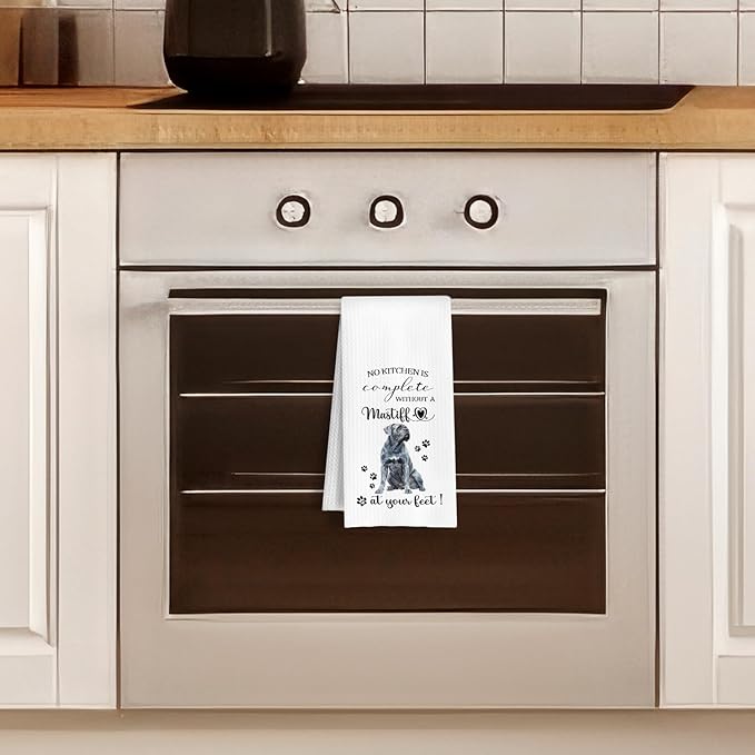 English Mastiff Gifts Kitchen Towels, Dog Lover Owner Gifts for Women Men, No Kitchen is Complete Without a Mastiff at Your Feet Decorative Dish Tea Hand Towels, 16x24 Inch