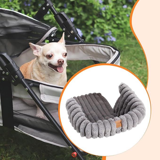 Pet Stroller Cart Pad, Washable Polyester Dog Cushion with Anti-Slip Base, for Travel Camping and Winter Walks, Gray