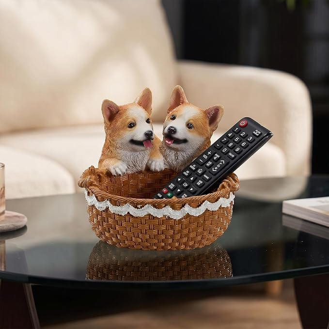 Resin Double Corgi Storage Basket, Decorative Catchall Tray for Keys & Candy, Desk Organizer Bowl for Home Office, Room Decor Accessories