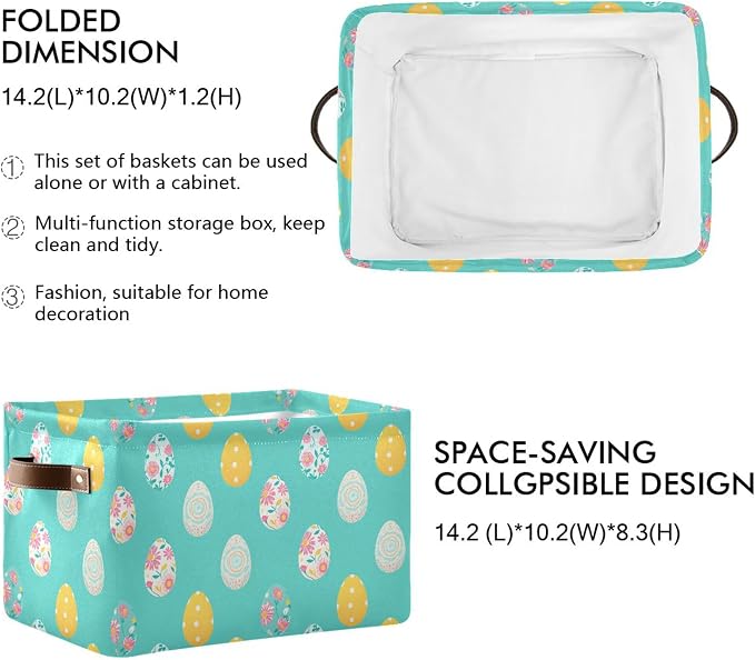 Wamika Happy Easter Day Eggs Storage Basket Fabric Laundry Baskets Easter Rabbit Bunny Spring Storage Boxes Organizer Bag for Baby Cloth Dog Toy Book Storage Cubes Shelf Closet Bins 16×12×8 Inches
