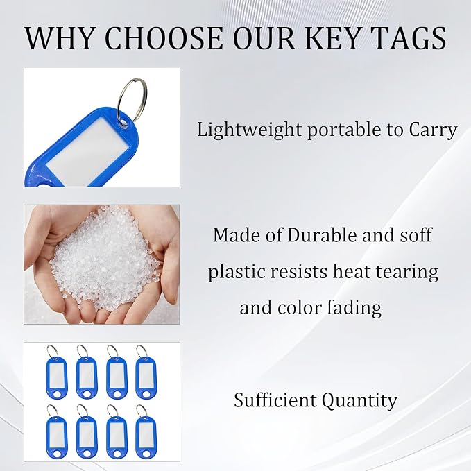 40Pcs Plastic Key Tags with Split Rings, Writable Label Window, Office, Luggage, Name & Number Organization, Key Label Holders(Blue)