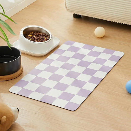Ralxion Checkered Dog Feeding Mat, Absorbent Mats for Dog Food and Water Bowl, Dispenser, Aesthetic Purple Checkerboard Pet Placemat for Dogs, Cats, Puppy Accessories (Purple, 12 x 19)