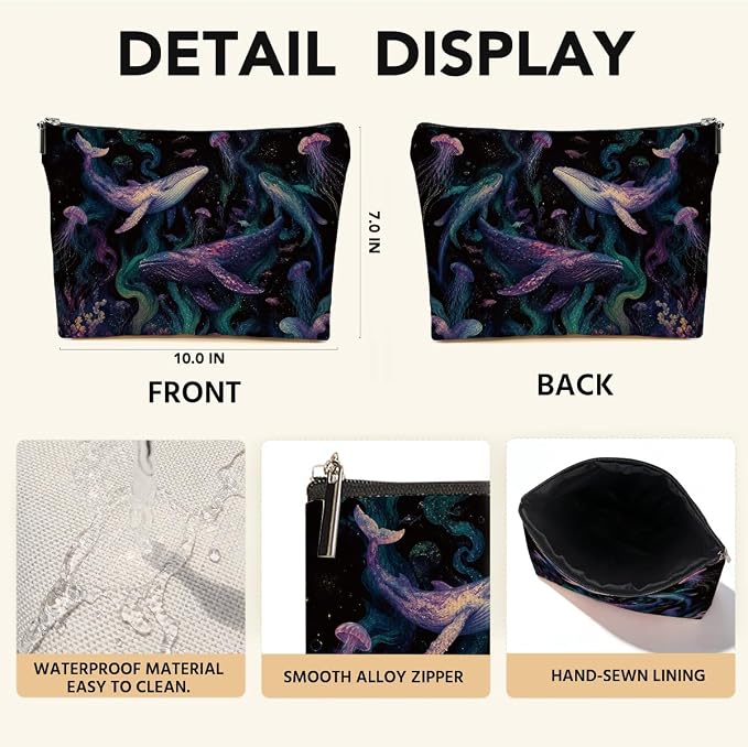 JIUWEIHU Whale Shark Gifts Makeup Bag Colourful Ocean Animals Cosmetic Bag | Jellyfish Travel Toiletry Bags Toiletry Organizer Pouch Christmas Birthday Gifts for Women Mom Girls Daughters Friends