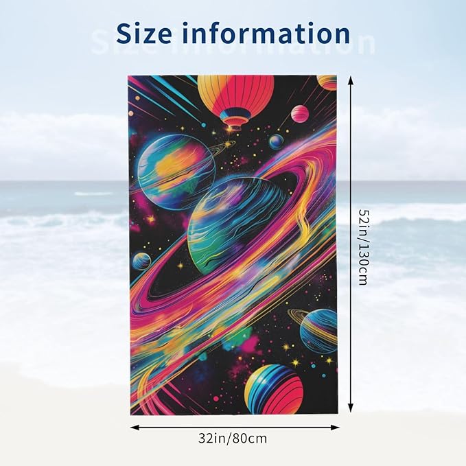 Cosmic Planets Beach Towel 31inx51in, Galaxy Sand-Free Microfiber Bath Towel Ultra Soft Quick Dry Pool Towel Absorbent Towel Lightweight Towel for Swimming Bathroom Decor