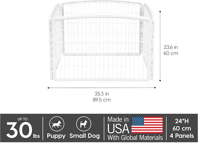 IRIS USA 4-Panel Dog Playpen, Pet Enclosure, Dark Gray | Safe Play Zone, Configurable Layout, Multi-Shape Setup, Custom Pen Configuration, Stable Non-Tip Base, Secure Door Latch