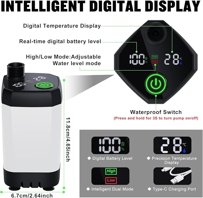 Portable Shower for Camping, [Long-Lasting] 6000mAh Rechargeable | Camping Shower with Intelligent LED Display, 4 Spray Modes, IPX7 Waterproof Outdoor Camp Pump for Hiking, Travel, Car, Pet