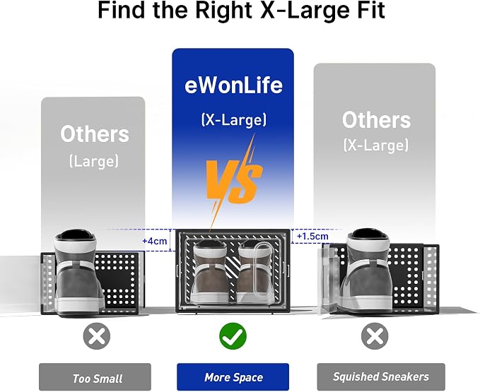 Large Shoe Organizer Storage Box with Magnetic Door,12 Pack Clear Plastic Stackable Sneaker Containers for Closet, Connect Left and Right Shoe Box for Entryway, Drop Front, Under Bed (White)