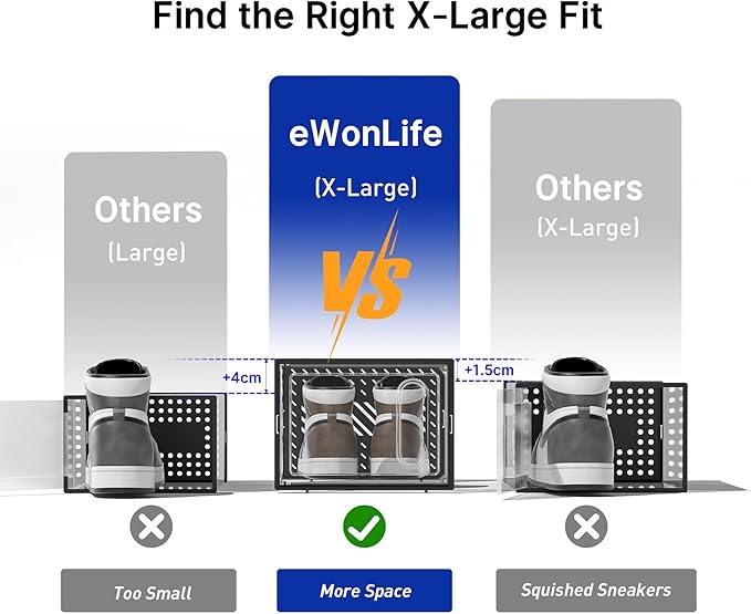 Large Shoe Organizer Storage Box with Magnetic Door,12 Pack Clear Plastic Stackable Sneaker Containers for Closet, Connect Left and Right Shoe Box for Entryway, Drop Front, Under Bed (Grey)