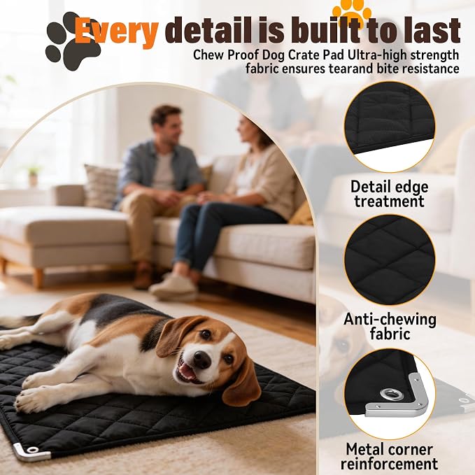 23"x 17"Chew Proof Crate Pad for Aggressive Chewers,Reinforced Metal Edges | 23"x 17",Reinforced Metal Edges and Metal Rings, Suitable for Stubborn Chewers and Puppies in Teething Stage,Small-Sized Dogs