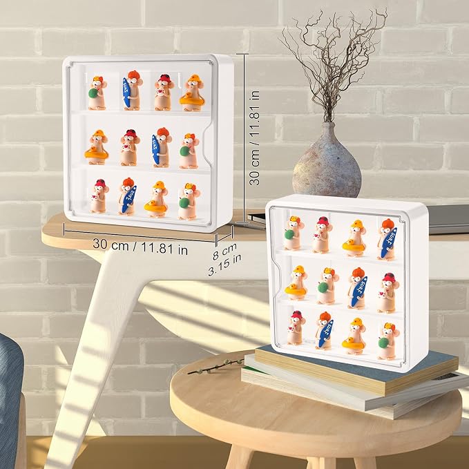 Honeydak 4 Pcs Clear Display Case for Figures Wall-Mounted Doll Storage Box 3Tiers Dust Proof Acrylic Figure Display Case with Magnetic Door for Collectible Mini Figures Toys 11.81 x 11.81 x 3.15 inch