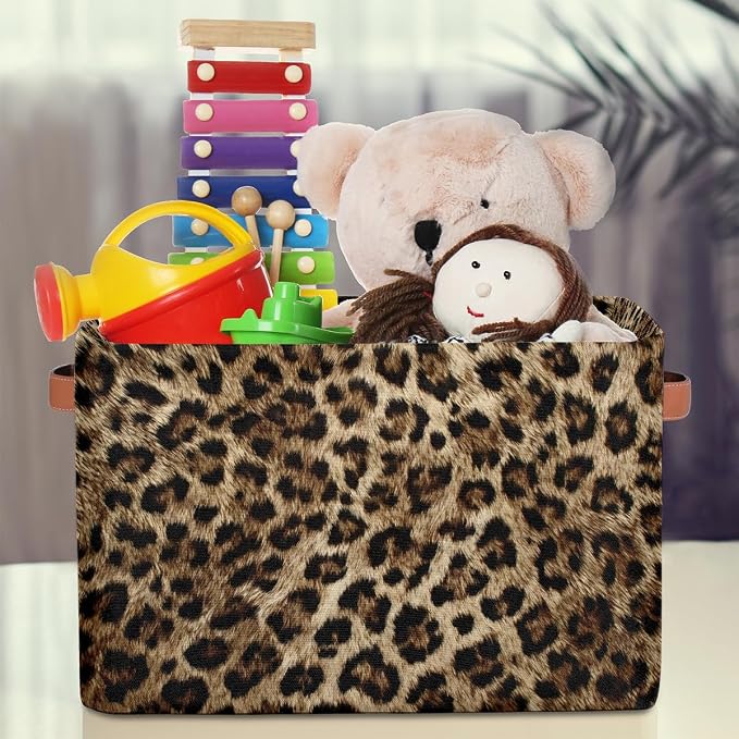 SEULIFE Animal Tiger Leopard Skin Print Foldable Storage Basket, Large Collapsible Organizer Storage Bin Cube Toys Storage Boxes with Handles for Bathroom Kids Nursery Closet Storage, 1 Pack