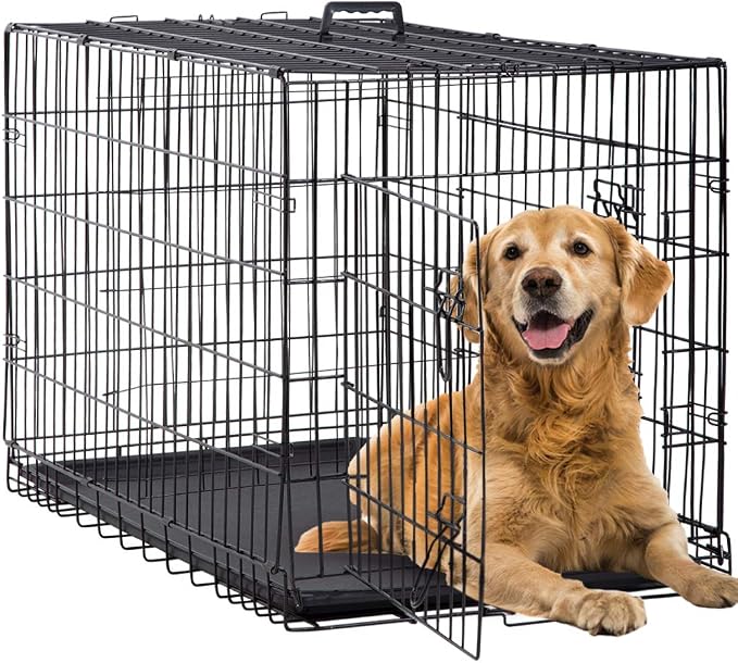 BestPet | Dog Crate | 42" | Black | Foldable Metal Kennel with Double Doors | Secure Slide-Bolt Latches, Leakproof Tray | Portable Dog Cage for Large Breeds | for Travel, Indoor & Outdoor Use