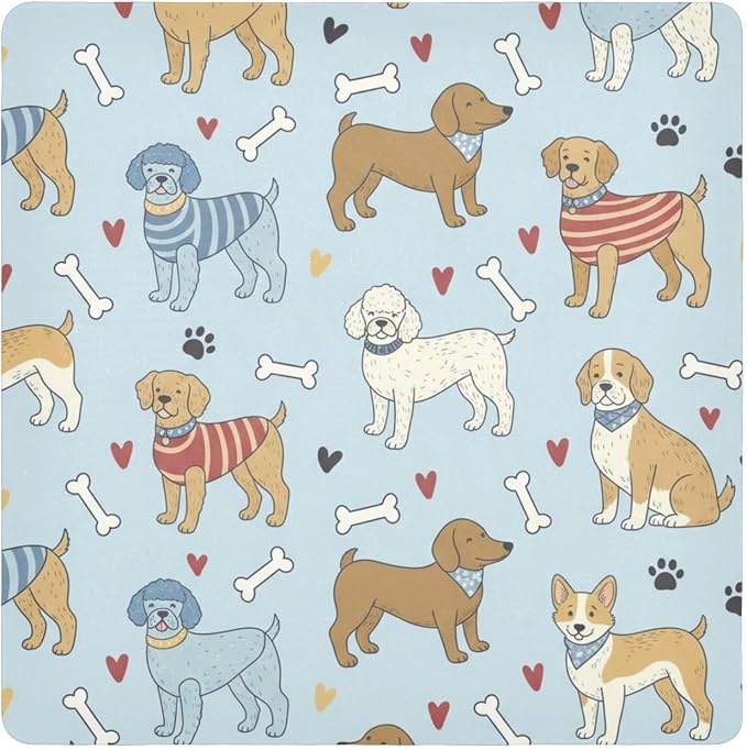 Emelivor Pets Blue Dogs Print Self-Adhesive Magic Cloth Makeup Bag Foldable Cosmetic Bag for Travelling Protective Wrap for Camera Travel Organizer for Cosmetics Electronics, 21.7x21.7in