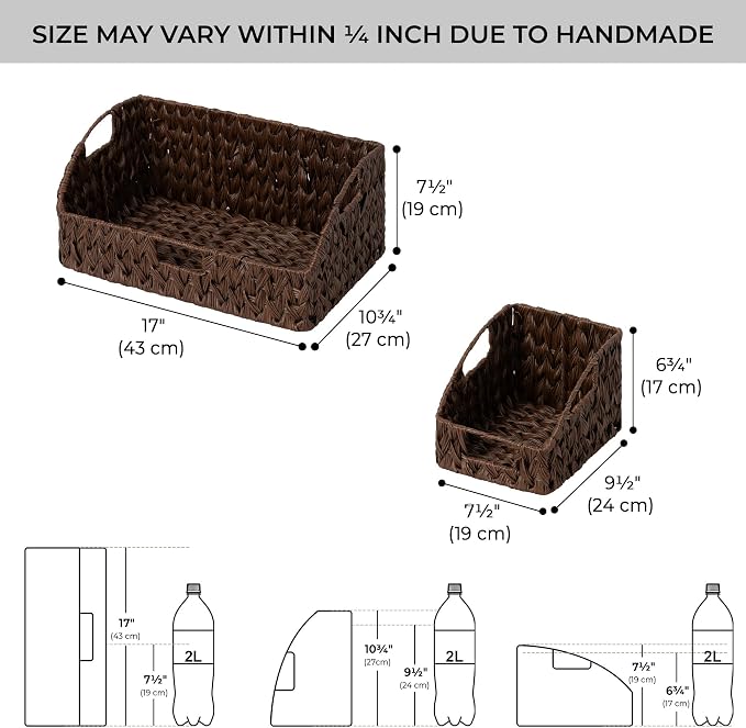 GRANNY SAYS Wicker Baskets for Organizing, Waterproof Basket for Shelves | Wicker Storage Baskets for Pantry, Open Front Basket for Shelves, Kitchen Storage Baskets, Decorative Basket for Home Decor