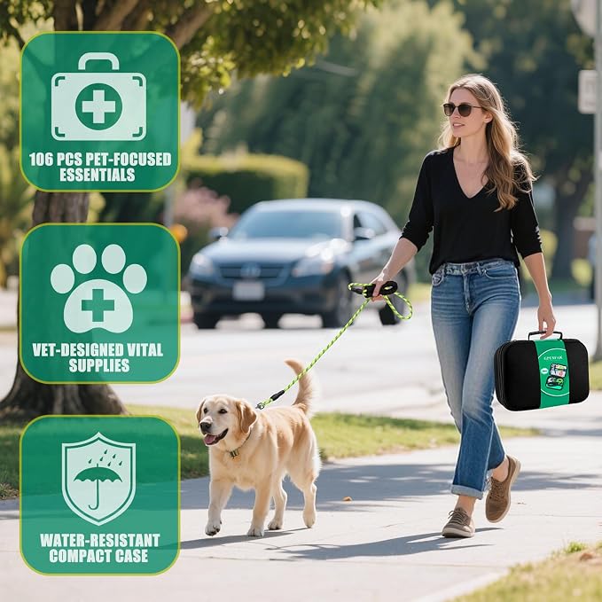 Pet First Aid Kit for Dogs - Pet Emergency Kit for Camping Hiking Traveling Hunting and Sports (Green)