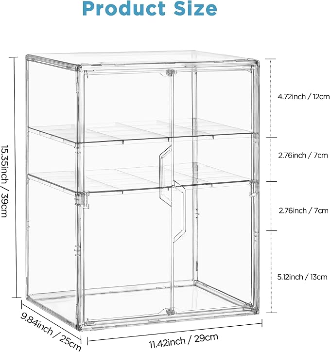 HBlife Baby Bottle Storage Organizer for Countertop Cabinet, 3 Tiers Adjustable Clear Acrylic Bottles Storage Station Case Box Container with 2 Removable Dividers and Magnetic Double Door, X-Large