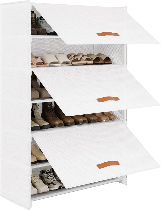 6-Tier Shoe Storage Cabinet with Fabric Cover, Hard Flip Doors, Holds 18–24 Pairs, Enclosed Dustproof Shoe Rack Organizer for Entryway, Closet & Bedroom, Shoe Shelf, White, 27.8" x 12.0" x 41.9"