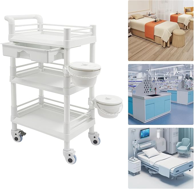Mobile Salon Storage Cart with Wheel and Drawer, Portable 3-Tier Professional Trolleys, 176 Lbs Load Utility Tool, for Barber Stores, Spas, Homes, Beauty Store, Pet Shops