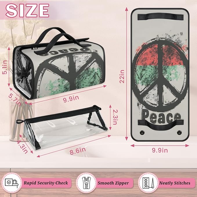 Peace Sign Makeup Bag for Women Hanging Roll-Up Travel Organizer Toiletry Kit with 4 Removable Compartments, Peace Symbol