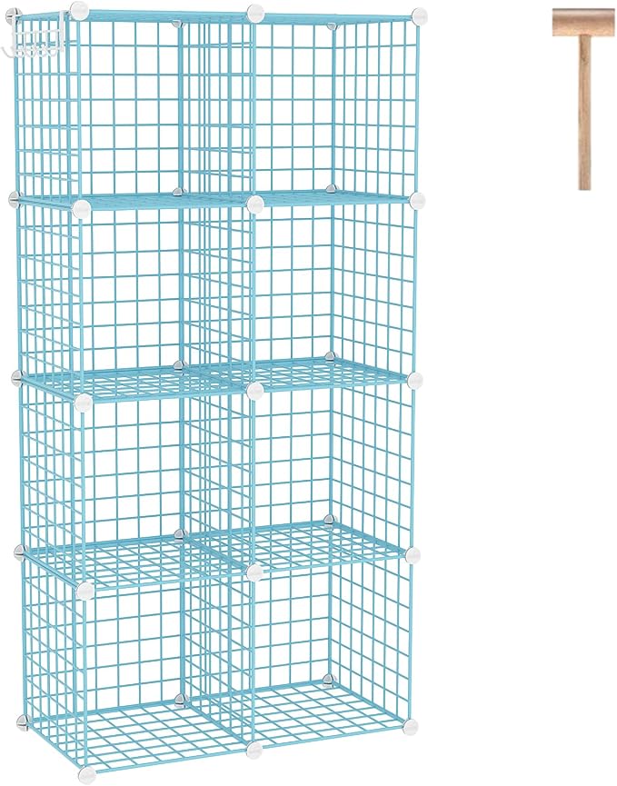 C&AHOME Wire Cube Storage, 8 - Cube Organizer Metal C Grids Units, Blue | Modular Shelves Units, Closet Organizer, Storage Bins Shelving, Ideal for Home, Office, Living Room