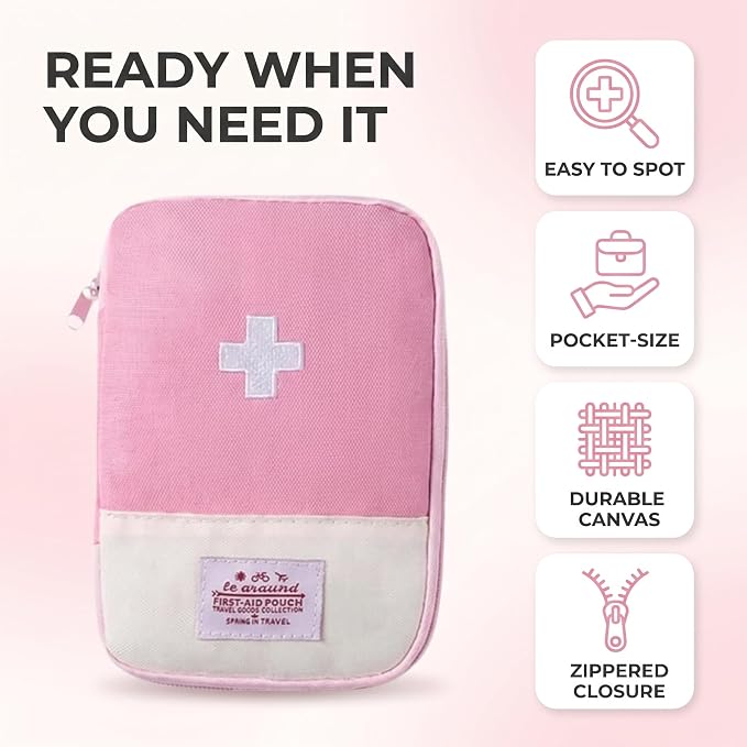 1Pc Pink - Small First Aid Bag Empty, Empty First Aid Pouch, Mini Portable Medical Bag for Outdoor Camping Hiking Traveling Emergency Bag First Aid Kits Sports and Outdoors（15 * 10.5cm